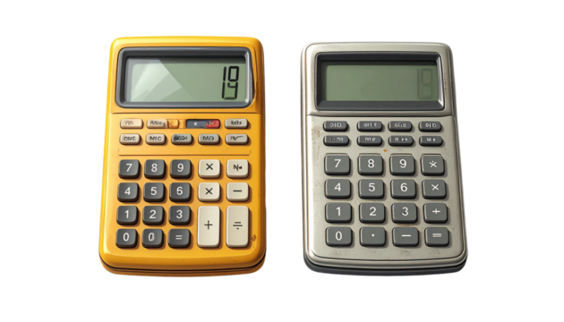   Retro Pocket Calculator and Classic Handheld Device Bundle, isolated on transparent background.