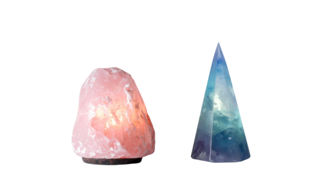  Rose Quartz Amplifier and Fluorite Energy Spire Duo, isolated on transparent background - Powered by Adobe