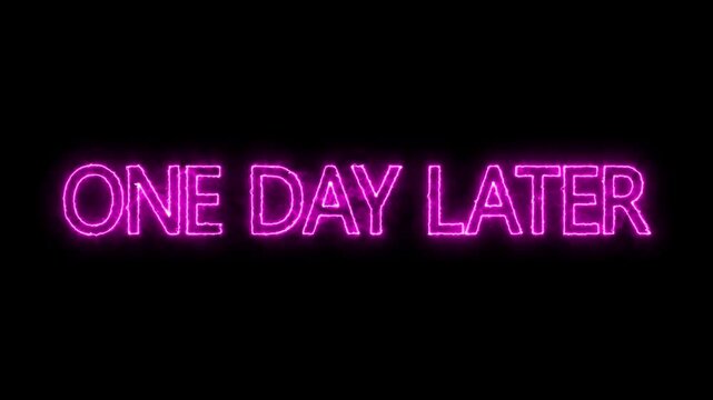 neon pink text animation &mdash; &ldquo;one day later. futuristic neon typography animation one day Later. flickering neon inscription one day later