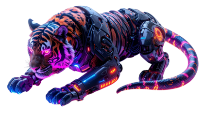  Mecha Tiger and Cybernetic Serpent Set, isolated on transparent background