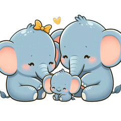 Fototapeta premium Cute cartoon elephants enjoying a family moment together