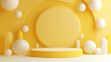 Yellow 3D product display podium, geometric shapes, abstract background, for promotion