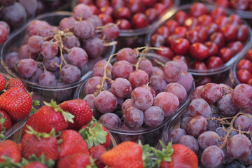 Fresh fruits at a local market in the afternoon sun
