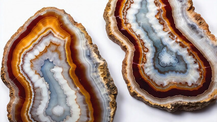 Polished striped agate on white background, natural beauty.