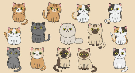 Fototapeta premium Cute Cartoon Cats Collection