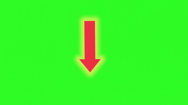 Animated Red Down Arrow Icon on Green Screen for Chroma Key Effect Overlay