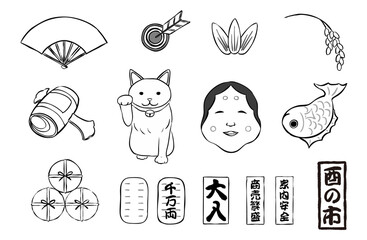 おめでたい素材の線画のセット