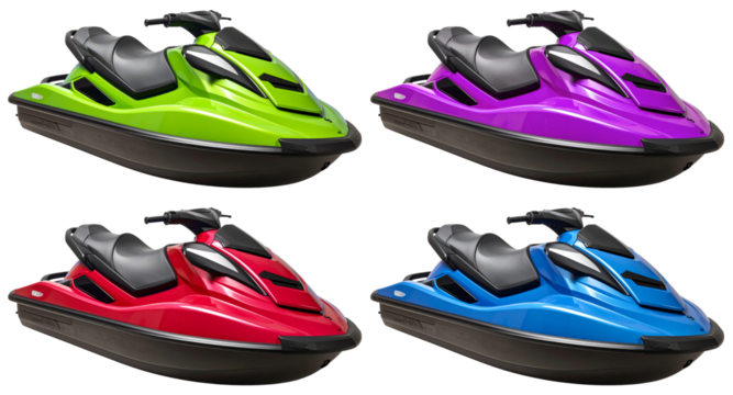 set of jetski with four color variations isolated on white background