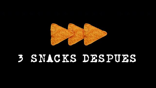 Animated banner with the Spanish words 3 Snacks DESPUES. Classic Famous Time Card 4k animation.
