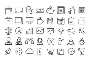 Business and Finance Icon Set Vector for Corporate Office Management, Money, Banking, Investment, Marketing and Data Analysis Presentation Design