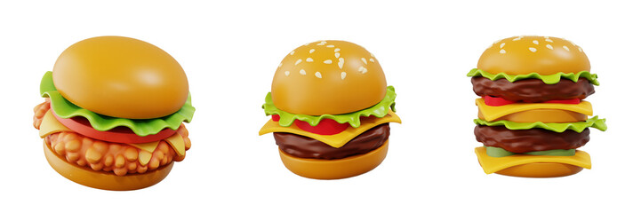 3d Stylized Burger Set food concept illustration ideas