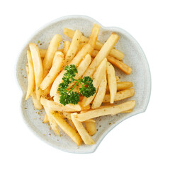 Crispy French Fries with Parsley Topping Isolated on White with Clipping Path