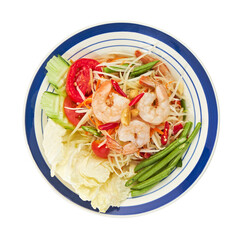 Thai Papaya Salad with Shrimp (Som Tum) Isolated on White with Clipping Path
