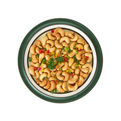Fried Cashew Nuts with Diced Bell Peppers Isolated on White with Clipping Path