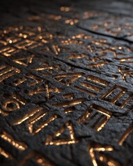 Ancient Engraved Symbols on Stone Surface with Golden Accents