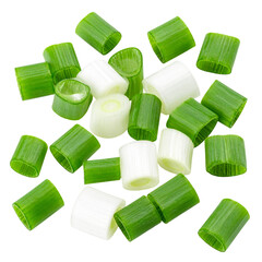 scattered green onion chopped isolated on white background