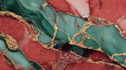 Rich Emerald Red Marble: Golden Cracks in Luxe Harmony