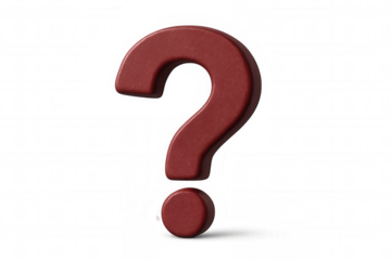 Red 3d question mark symbol representing uncertainty, help, support, decision making, doubt, and problem solving on transparent background