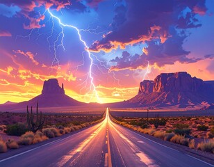Stunning desert highway sunset