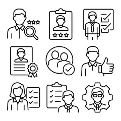 Diverse Icons Representing Employment Assessment and Human Resource Concepts.
