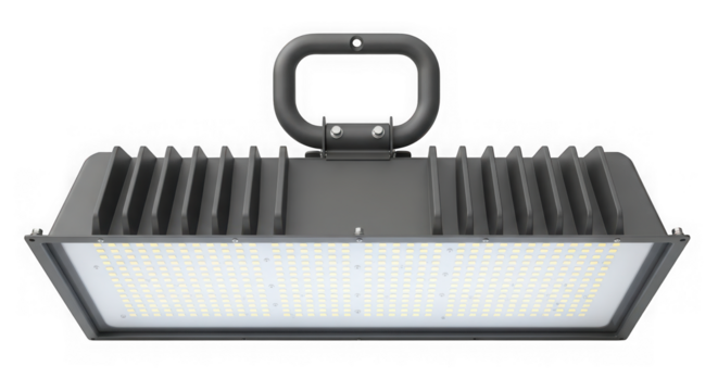 Industrial led lighting fixture isolated on transparent background for warehouse