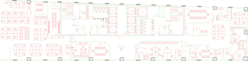 2D drawing, office layout, furniture plan, interior design, floor plan,.eps