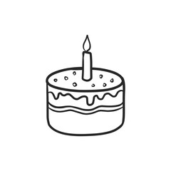 Hand Drawn Birthday Cake with Candle Doodle Vector Illustration