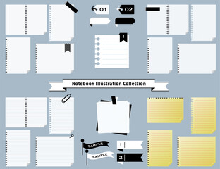 Notebook and Memo Paper Illustration Set | Stationery, Template, Paper Texture Collection./ ノートとメモ用紙のイラストセット｜文房具・テンプレート・紙素材コレクション