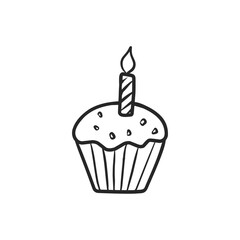 Hand Drawn Cupcake with Candle Doodle Vector Illustration