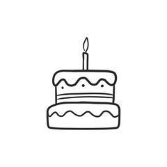 Hand Drawn Two-Tier Cake with Candle Doodle Vector Illustration