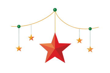 Festive Star Mobile with Red Centerpiece and Hanging Yellow Stars