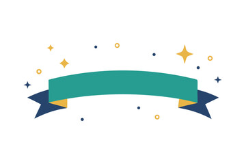 Festive celebration ribbon banner with sparkling stars and joyful circular accents