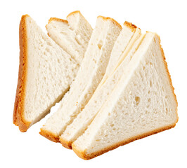 group of triangle slices of toast isolated on white background