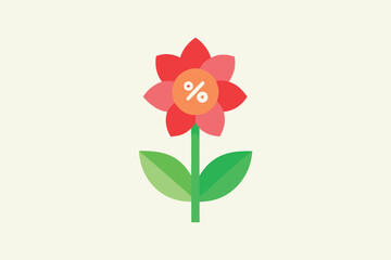 Percentage symbol displayed inside of a flower with leaves and stem