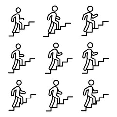 Simple Line Art of People Climbing Stairs Showing Progress.