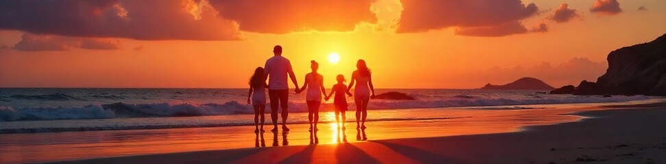 Family Silhouette at Sunset Beach A Heartwarming Scene of Togetherness