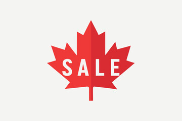 Canadian Sale Event Advertisement with Red Maple Leaf Graphic Against Neutral Backdrop