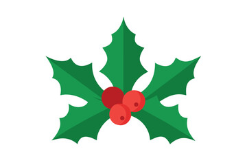 Festive Holly Berry Sprig Icon Depicting Christmas Symbol on a White Background
