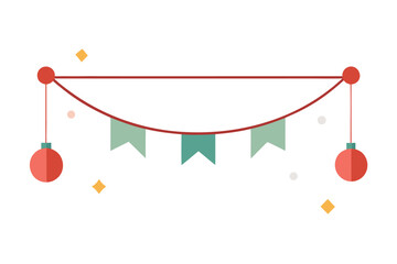 Festive geometric Christmas ornament with banners and hanging red baubles decoration