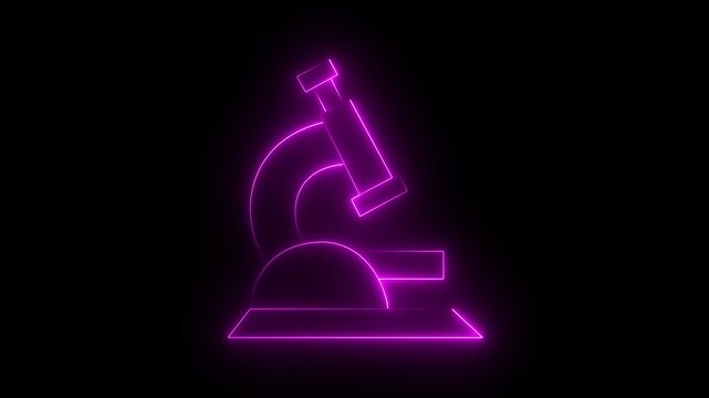 Neon Pink Microscope Icon on Black Background glowing