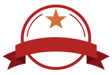 Vintage badge with star emblem and red banner for custom text