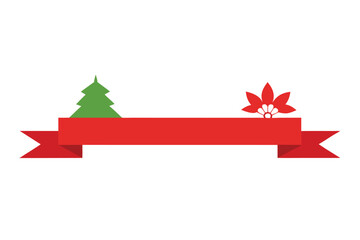 Festive red banner with christmas tree and flower elements design template