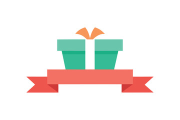Graphic depiction of a gift with a ribbon accent and presentation