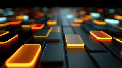 Obraz premium Abstract Futuristic Background with Glowing Rectangles and Blocks