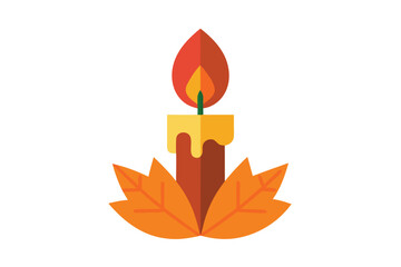 Festive Autumn Candle with Falling Leaves Celebrating the Thanksgiving Season