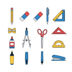 Collection of various school and office supplies for education and work.