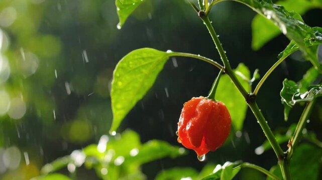 red poppy flower in rain