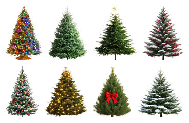 PNG Diverse festive Christmas trees collection, element set on transparent background