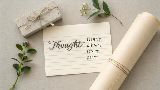 Thoughtful Note on Attractive Background with Natural Elements and Gifts for Mindfulness and Positive Reflection - Powered by Adobe