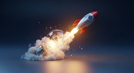Start up rocket lightbulb launch business idea design lightbulb strategy innovation marketing illustration